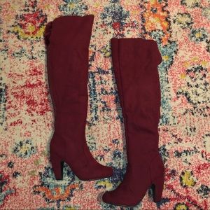 Burgundy Knee High Boot With Heel